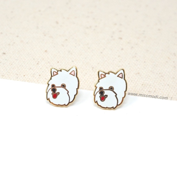 Miss Modi Jewelry - Hand-Crafted Westie Enamel Stud Earrings